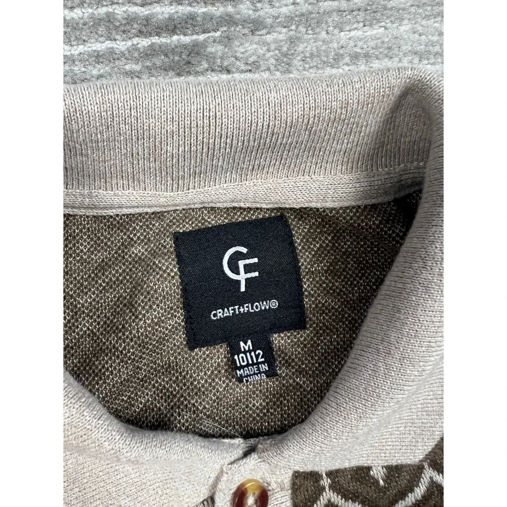 Craft + Flow Knit Polo Boys M Taupe Branson Geometric Diamond Sweater